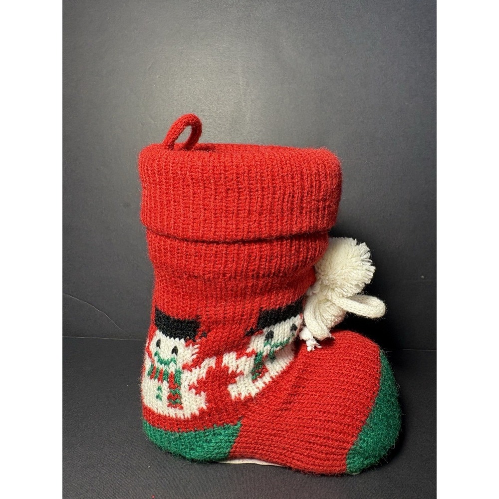 Windel Red Knit Christmas Stocking Boot Snowman Design 6" Holiday Gift Decor